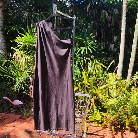 Vintage Asymmetrical Black Midi Bodycon Dress - Picture 1 of 3